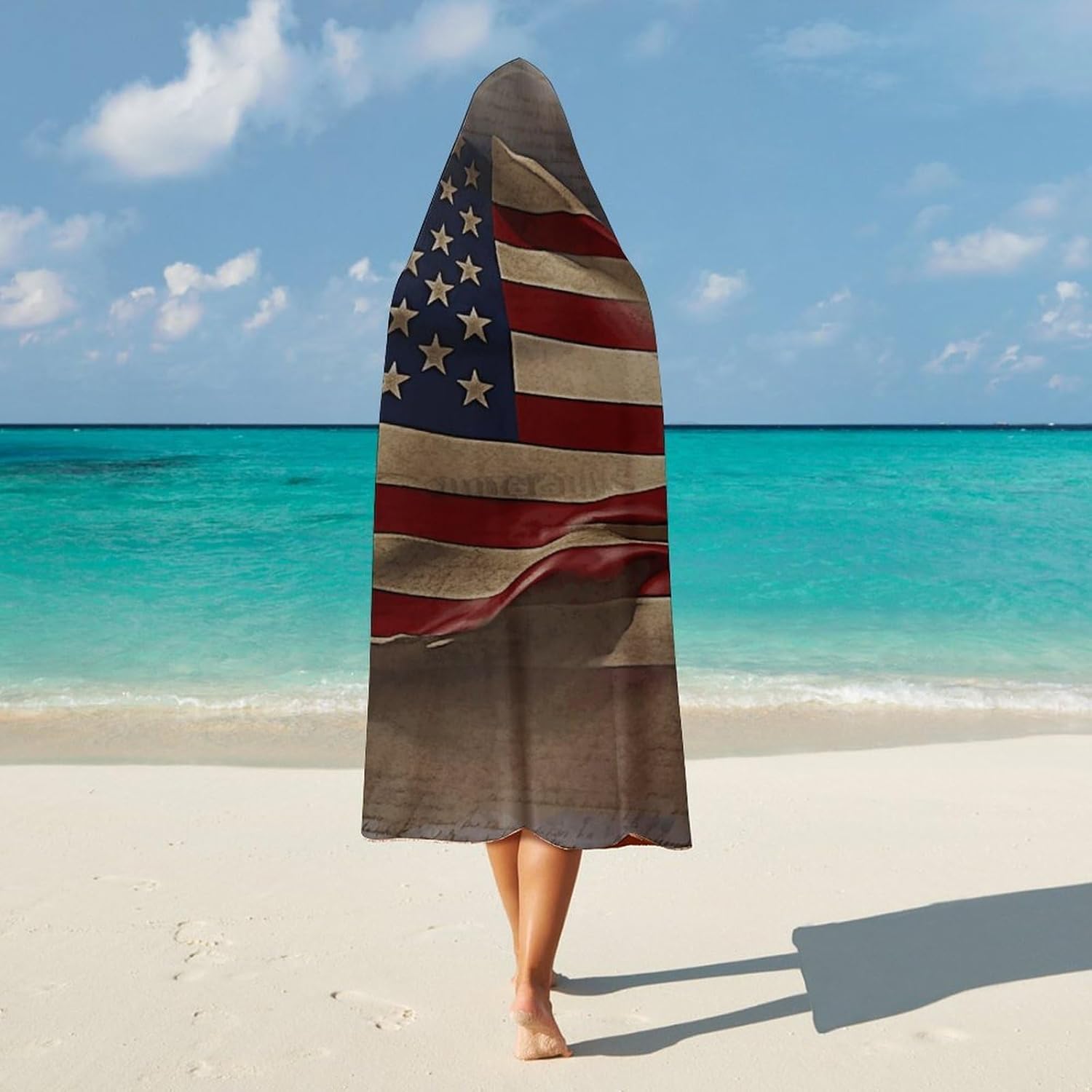 American Flag Wearable Hooded Blanket, Ultra Soft Arctic Velvet Cape Cloak Unisex - Cozy Wearable Blanket