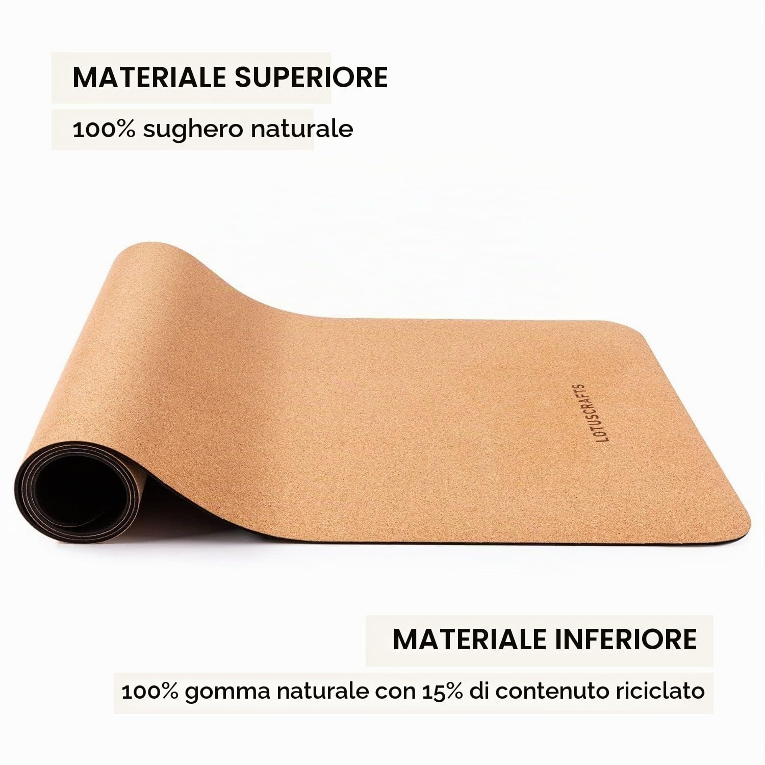 LOTUSCRAFTS Tappetino yoga in sughero e gomma naturale, modello Arise Cork, naturale e antiscivolo, tappetino yoga ideale per Hot Yoga, Yin Yoga, Hatha
