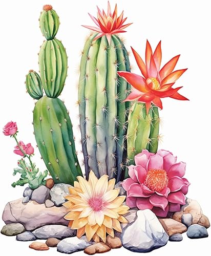 pigpigboss Kit de pintura de diamantes de árbol de cactus, taladro redondo completo 5D, suculentas, cactus y puntos de diamante, pintura de flores