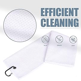 Mile High Life Golf Towels - Microfiber Waffle Pattern Tri-fold, Brush Tool Kit with Club Groove Cleaner with Retractable Cord and Clip, for Men Women, Golf Gift (White Towel+Black Brush)