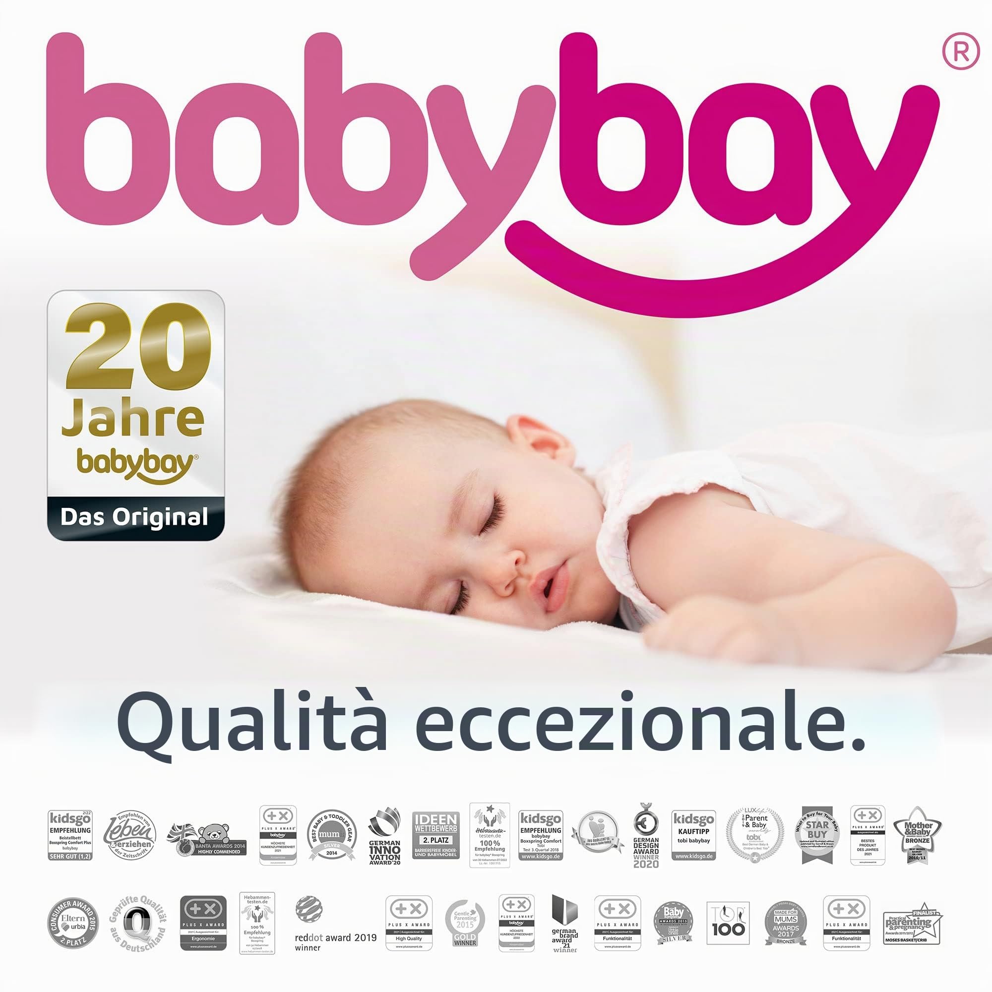 babybay Lettino originale in legno di faggio massiccio, compatto e trasformabile, altezza regolabile senza livelli preimpostati/lettino per bambini (laccato grigio ardesia), set per lettino per