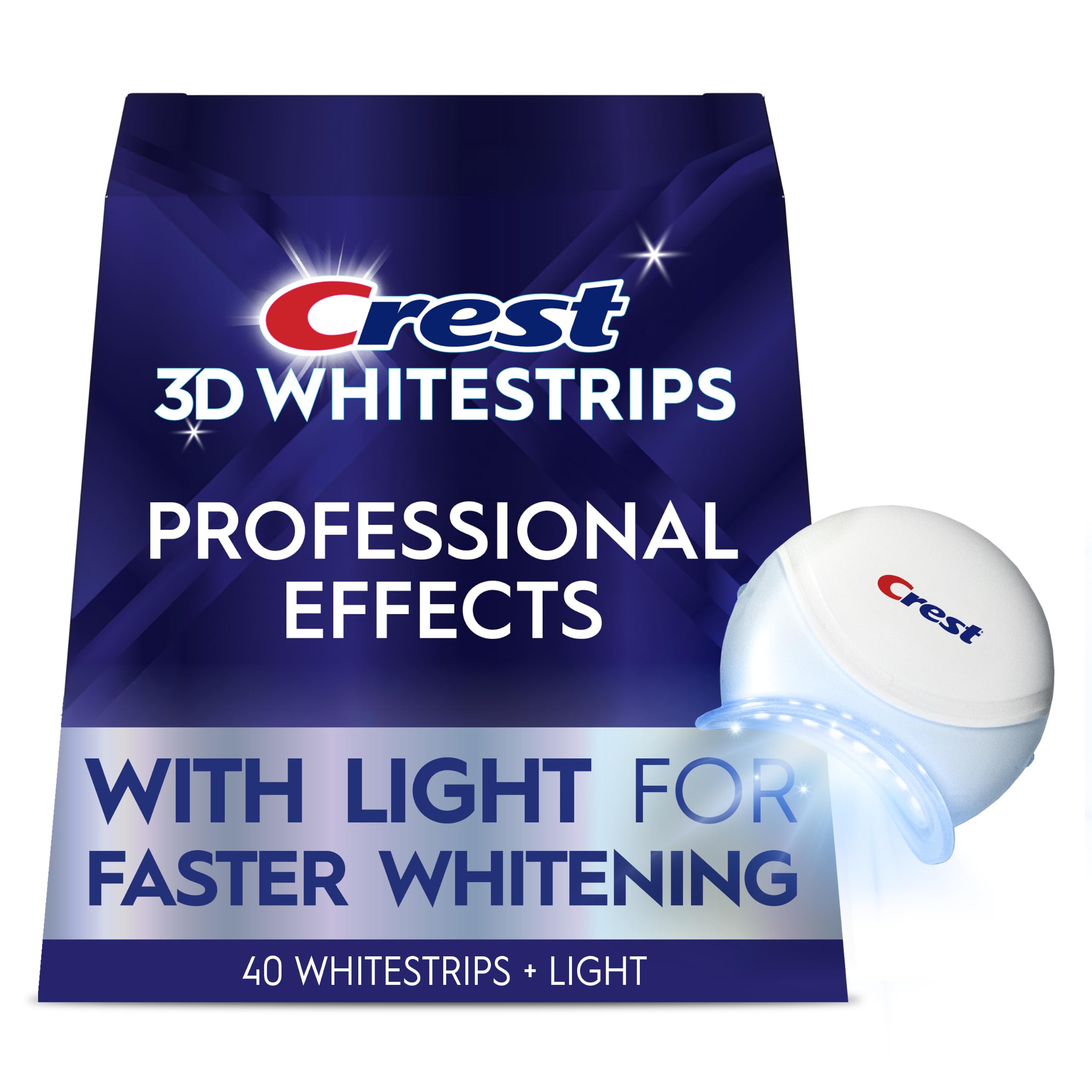 Crest 3D Whitestrips Professional Effects + LED Light – Teeth Whitening Kit, 1 Light + 20 Treatments, Each with 1 Upper/1Lower, 40 Strips – Crest 3DWhite Teeth Whitening Strips