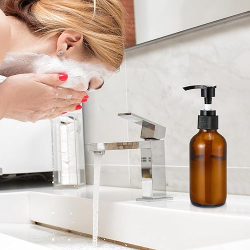 Miniatura 6 de Tanlade 12 botellas de vidrio de 4 onzas, botella de vidrio vacía de viaje con bomba, dispensador de jabón de manos de vidrio recargable, recipiente