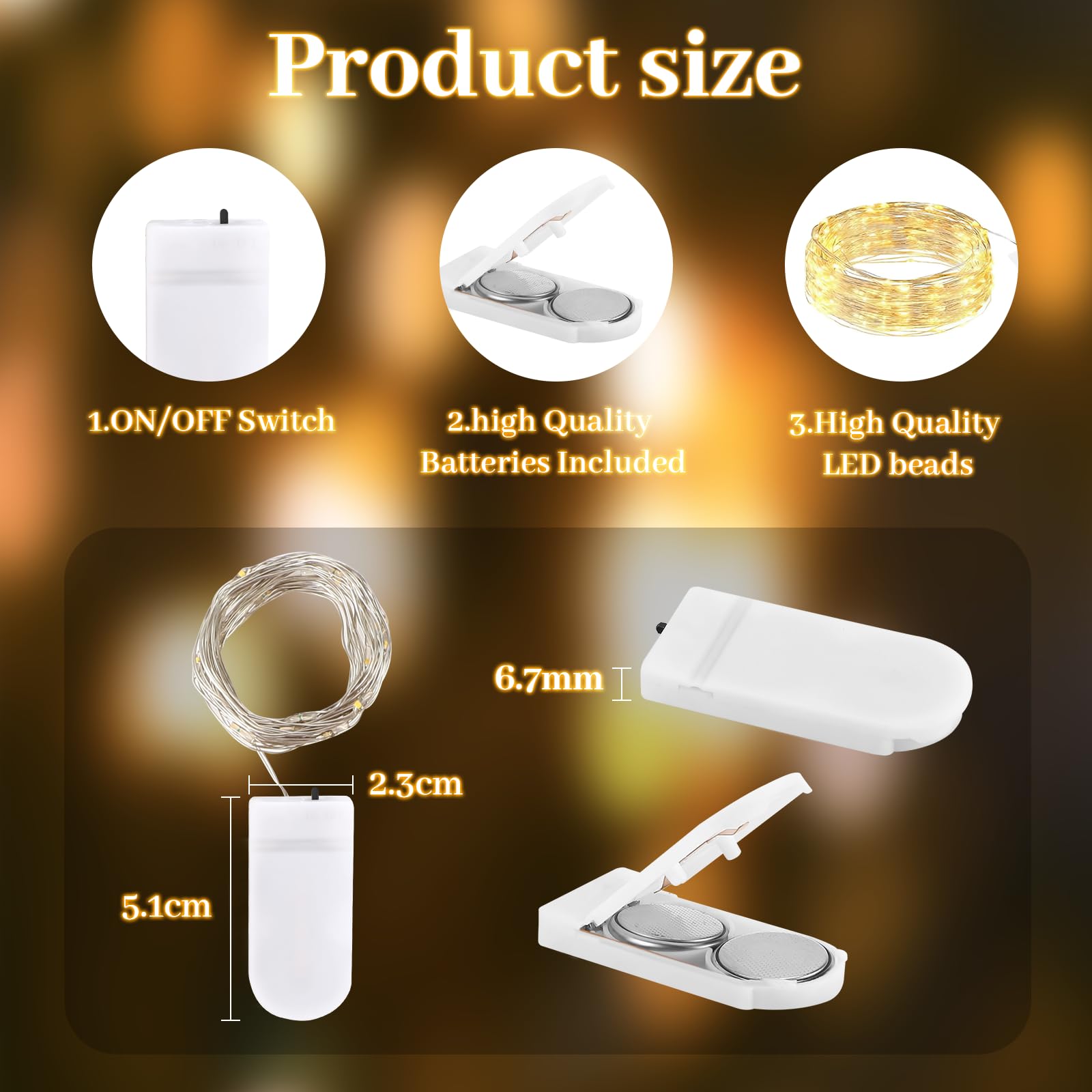 HELESIN 12 Catene Luminose A LED Da 2m Con Batterie CR2032 - Filo Di Rame, Impermeabili, Per Decorazioni Feste