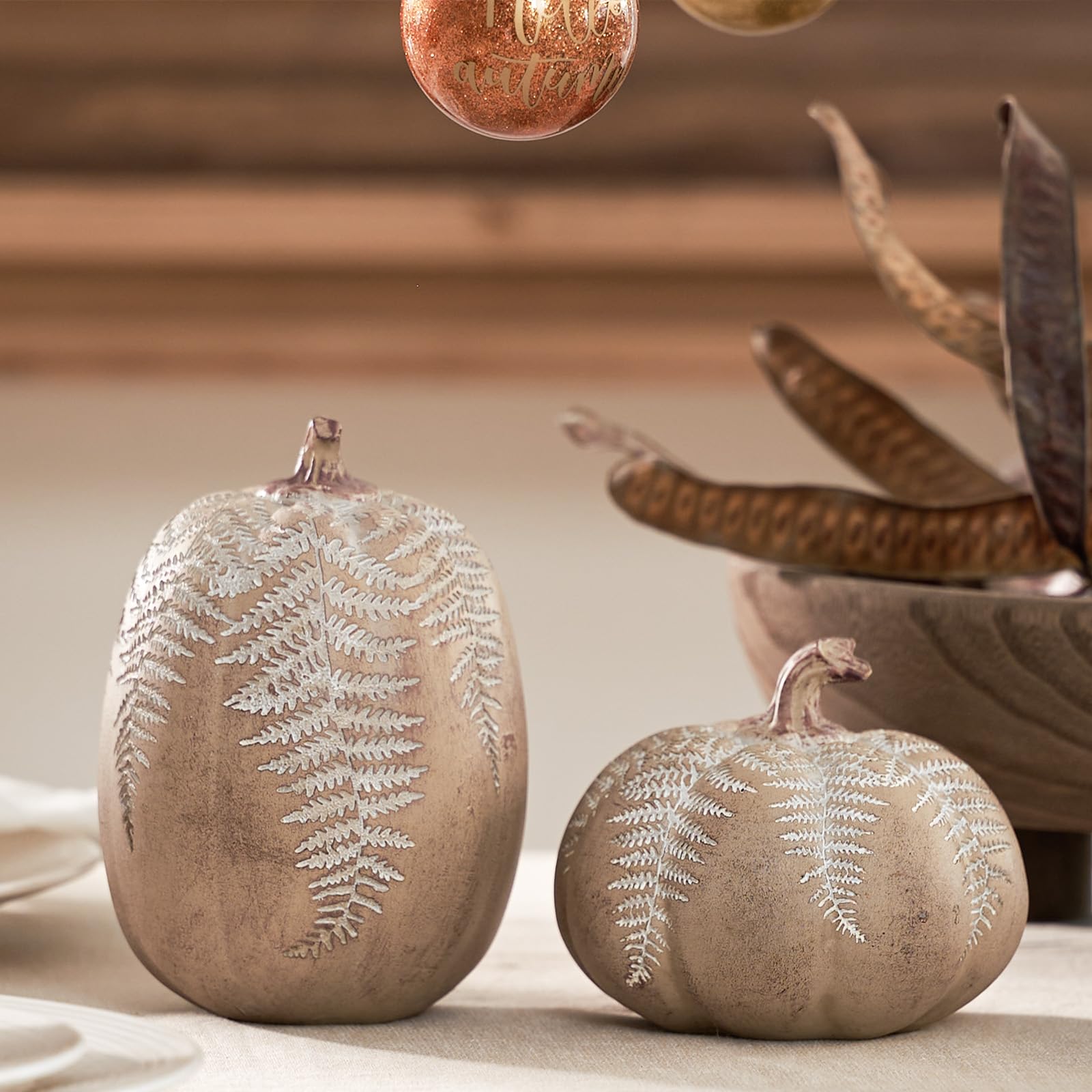 DN DECONATION Fall Pumpkin Decorations with Carved Leaves