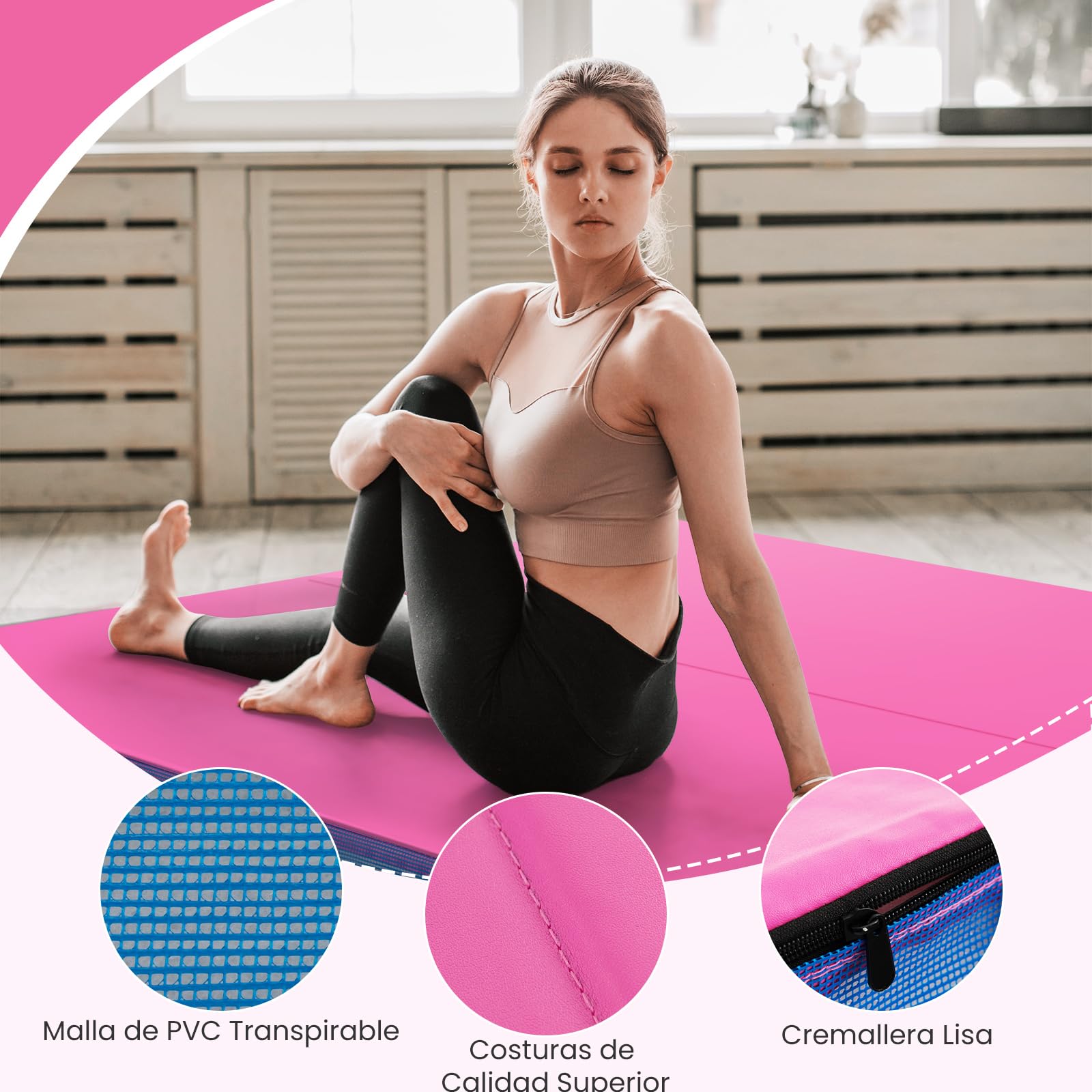 COSTWAY Colchoneta Gimnasia Plegable 122x12x0 cm Funda Cuero Artificial Asas Transporte Esterilla Ejercicios Yoga Pilates