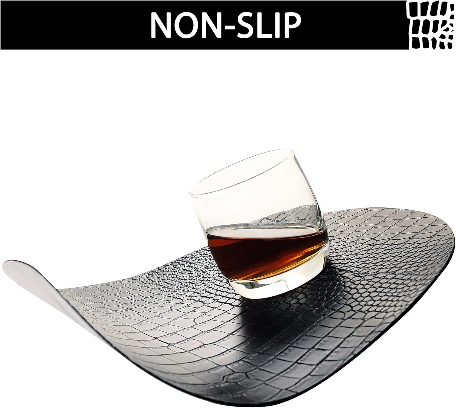 Round Leather Placemats for Round Tables Set of 6, Black Table Place Mats and Coasters, Washable Easy to Care for Indoor Decor 13" Diameter