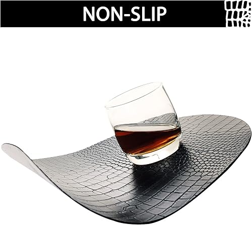 Miniatura 5 de Juego de 4 manteles individuales redondos de cuero para mesas redondas, manteles individuales y posavasos negros, lavables, fáciles de cuidar para