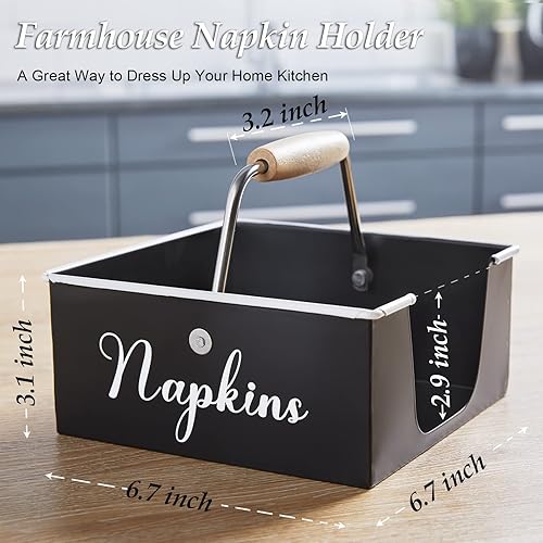 Miniatura 2 de Servilletero negro para mesa, servilleteros de metal rústico Bivvclaz para servilletas de papel, servilleteros para cocina con acento de madera,