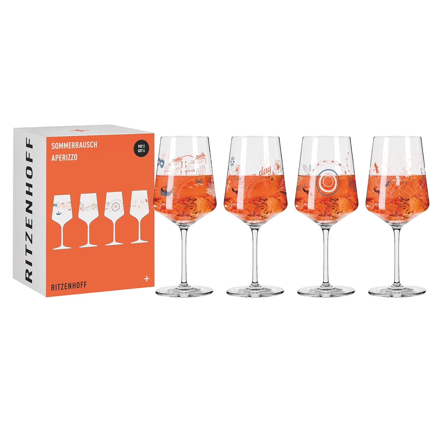 RITZENHOFF 6051003 Aperitif Glass Set of 4 500 ml Aperizzo Glasses Colourful Motif Summer Rausch Series Made in