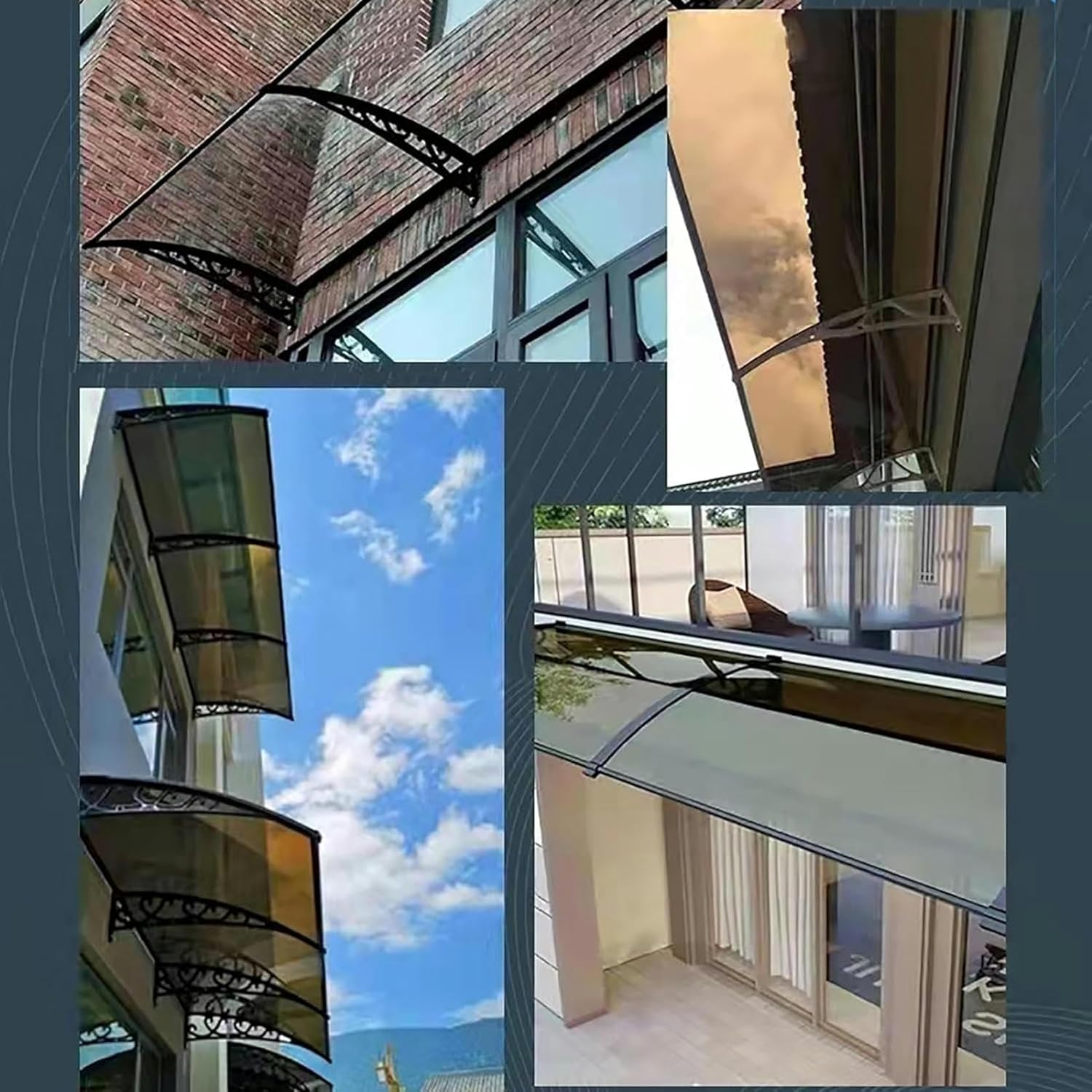 Awning for Door Entrance, Window Awnings Exterior with Aluminum Bracket, Outdoor Door Canopy Patio Canopy, Door Awning Polycarbonate Cover Front for UV, Rain Snow Protection Hollow Sheet (Color : Blu