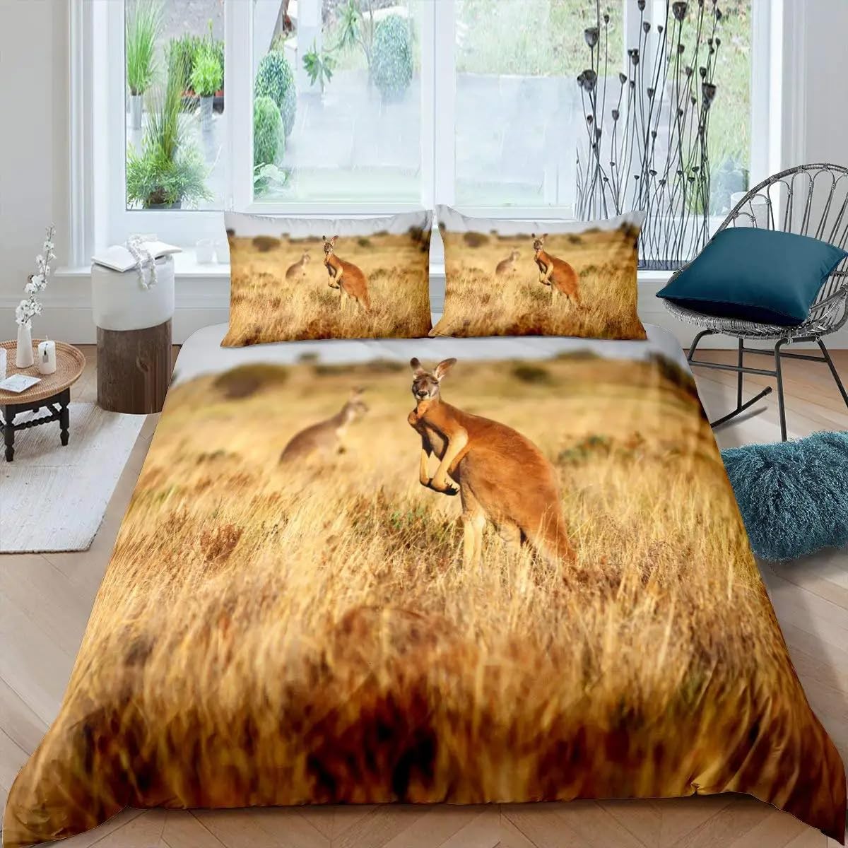 QBIDCSX Bedding Sets Single Kangaroo Bedding Sets Single Koala Duvet Cover 200x200cm with Zipper Closure, Hypoallergenic Quilt Cover with 2 Pillowcase for Boys Kids Girls