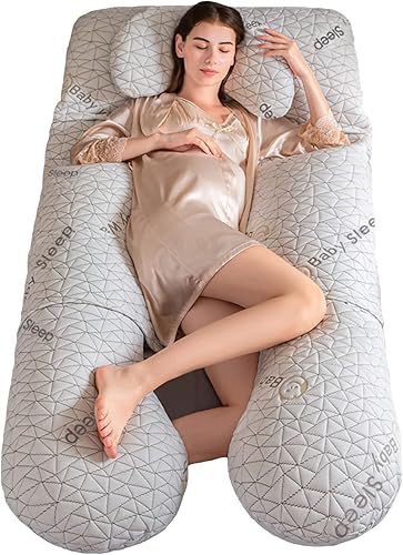 Miniatura 10 de Almohada de embarazo con almohada de memoria, almohada corporal en forma de U para mujeres embarazadas para ayudar a dormir, con funda de algodón