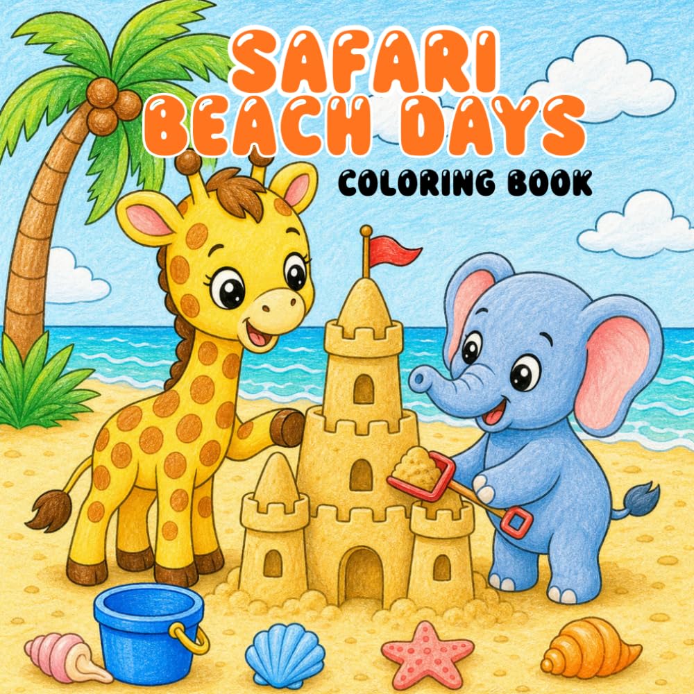 Safari Beach Days: A Cute Safari Animals at the Beach Coloring Book with Bold and Easy Summer Scenes for Kids, Toddlers, and Preschoolers for Fun, Relaxing Creative Play.
