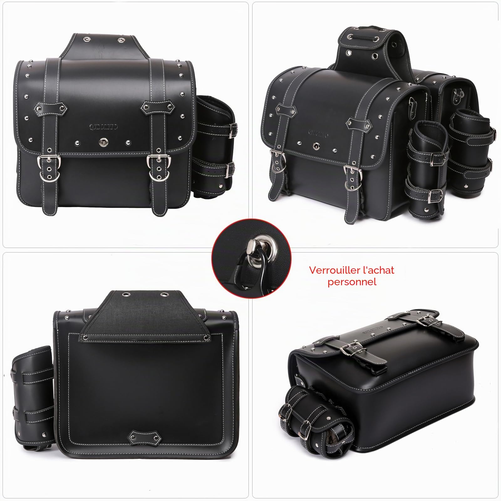 Sacoches de Moto en Cuir Haute densité avec Porte-gobelet, imperméable, Sac à Outils latéral, Sac de Rangement pour Moto, Universel, 1 Paire, Taille L (Noir)