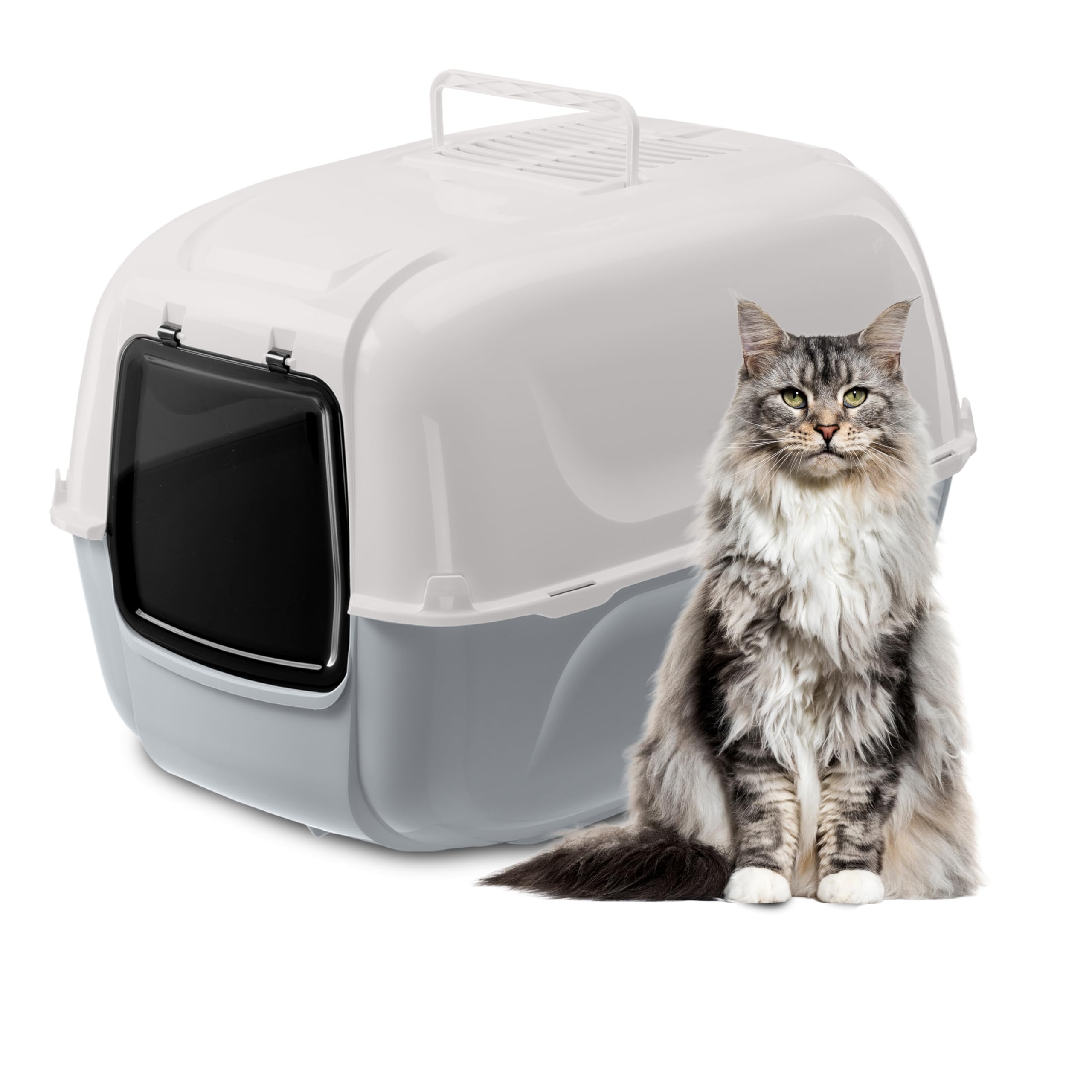 Ferplast Cat Litter Box, XXL, 2 Anti-Odor Filters and Scoop Included, Grey, L 67 × W 49 × H 47 cm