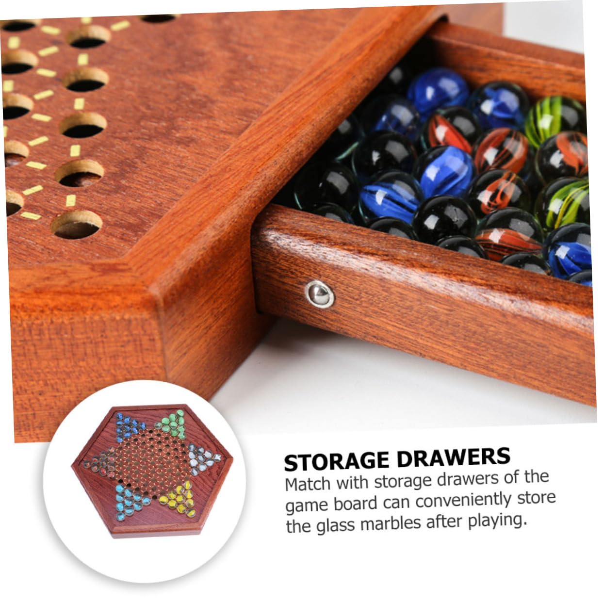 Damas Chinas de Madera Hexagonales con Cajones, Juego de Tablero