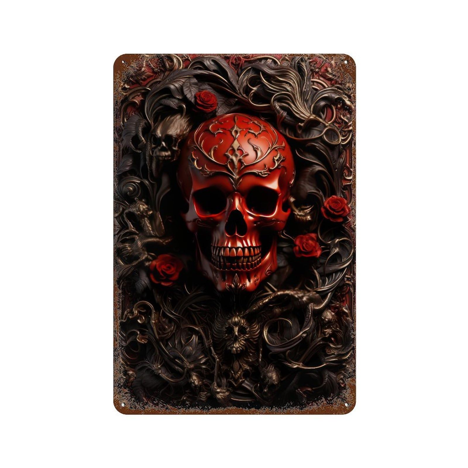 Gothic Skull Artwork Decorative Tin Sign 11.8"x7.9", Vintage Wall Decor for Garage, Pub Or Kitchen