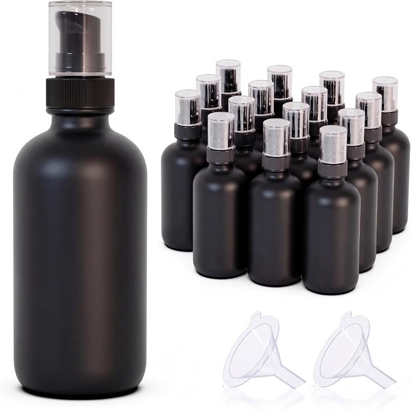 Frascos de vidro preto com válvula pump Jagolain, 120 mL, pacote com 12 e 2 funis