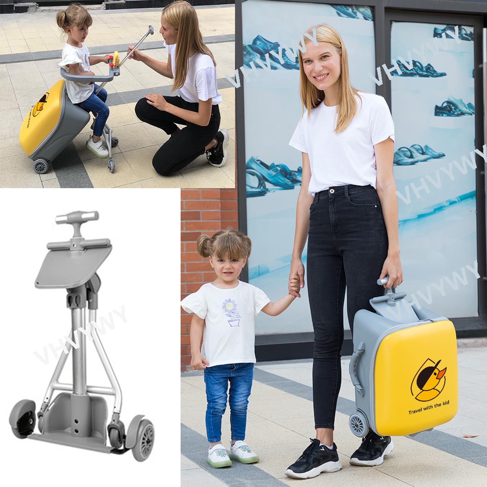 Valigia da viaggio per bambini, 50,8 cm, pieghevole e rimovibile, espandibile, con seggiolino per bambini, passeggino leggero 2 in 1 e set valigia con guardrail, Giallo, Tempo libero Viaggi