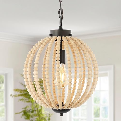 Miniatura 4 de JONATHAN Y JYL9930A Abril 12.5" 1-Light Rustic Bohemian Hierro/Madera Bead LED Colgante Contemporáneo, Moderno, Costero Dormitorio Sala, Bronce