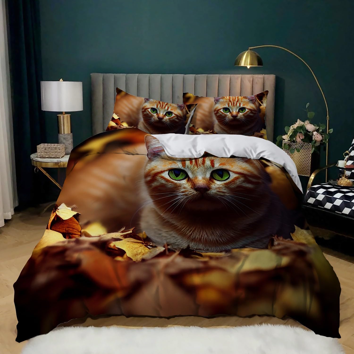 Housse de couette chat anti-plis en microfibre douce pour lit d'enfant et adulte 240x260cm