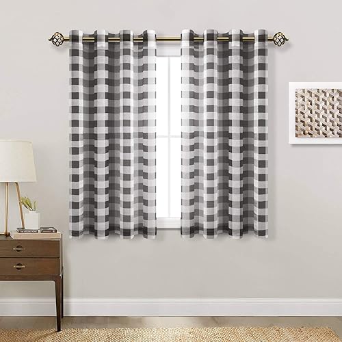 Hiasan - Cortinas transparentes con diseño a cuadros para sala de estar y dormitorio