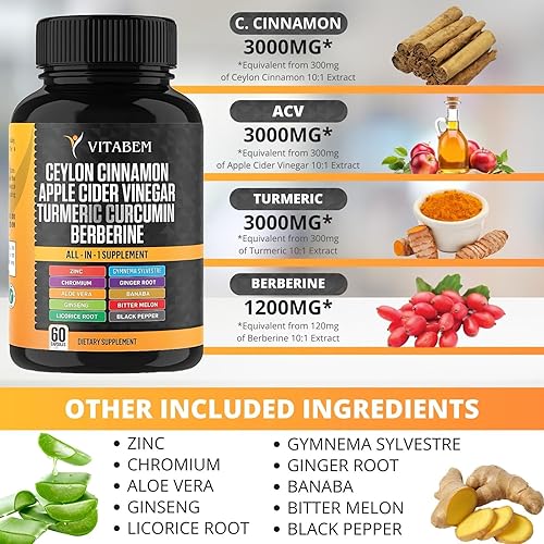 Miniatura 2 de Cápsulas de canela de Ceilán 3000 mg de cúrcuma 3000 mg de vinagre de sidra de manzana 3000 mg de ginseng 2000 mg de aloe vera 2000 mg suplemento de