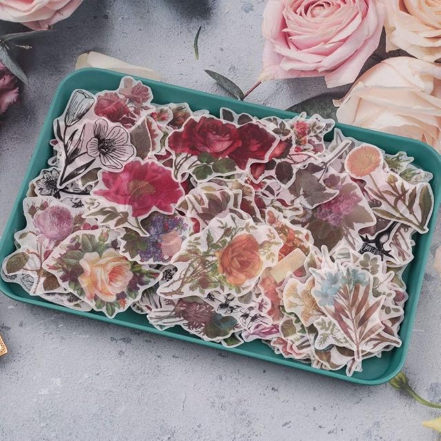 RISYPISY 360pcs Vintage Washi Floral Sickers, 6 Packs Watercolor Botanical Stickers for Scrapbooks, Planners, Journal Supplies, Notebook, Laptop, Gift Card, Calendar