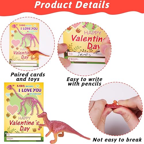 Miniatura 4 de Wiooffen 36 tarjetas de regalo para el día de San Valentín con figuras de dinosaurios, regalo para niños, fiesta de San Valentín, intercambio