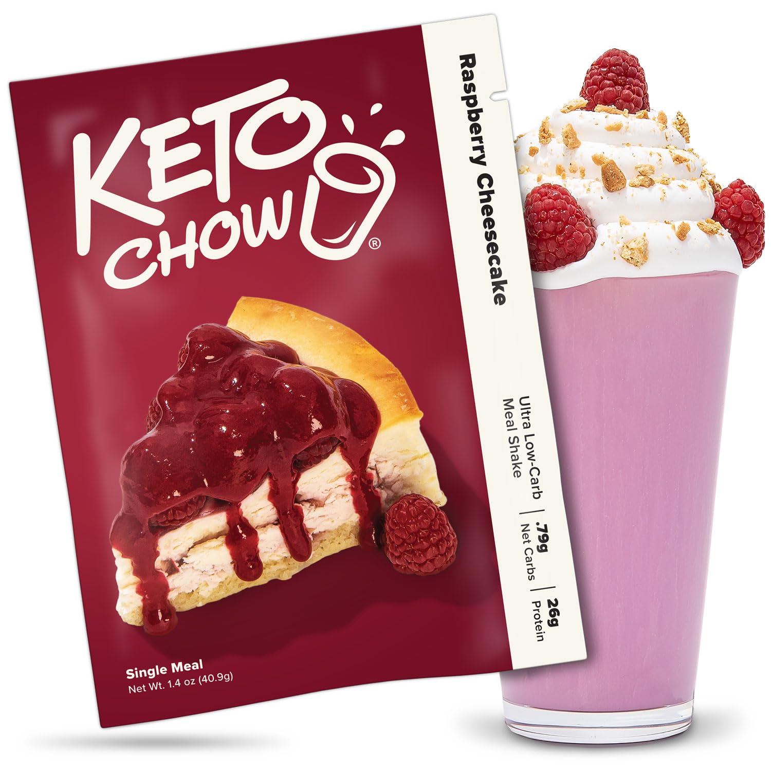 Keto Chow Raspberry Cheesecake | Keto Meal Replacement Shake Powder | Nutritionally Complete | Low Carb | Delicious Easy Meal Substitute | Protein Rich You Choose The Fat | Single Meal Sample