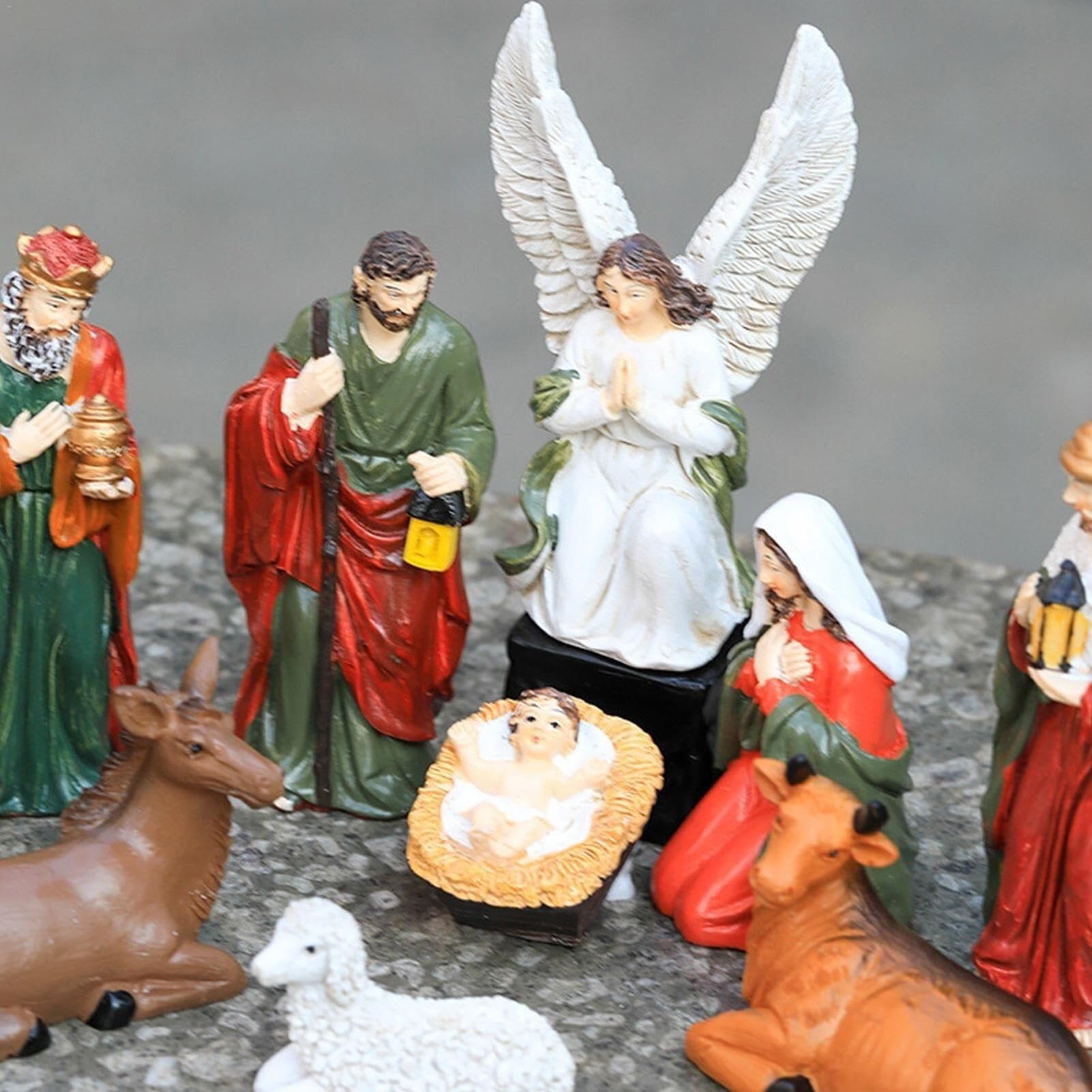 Krippenkasten-Set, Ornamente, Weihnachtskrippen-Set, 10-teiliges Krippenfiguren-Set Aus Kunstharz, Weihnachtsfiguren, Tischszenen, Krippensets Und Figuren, Krippenstall