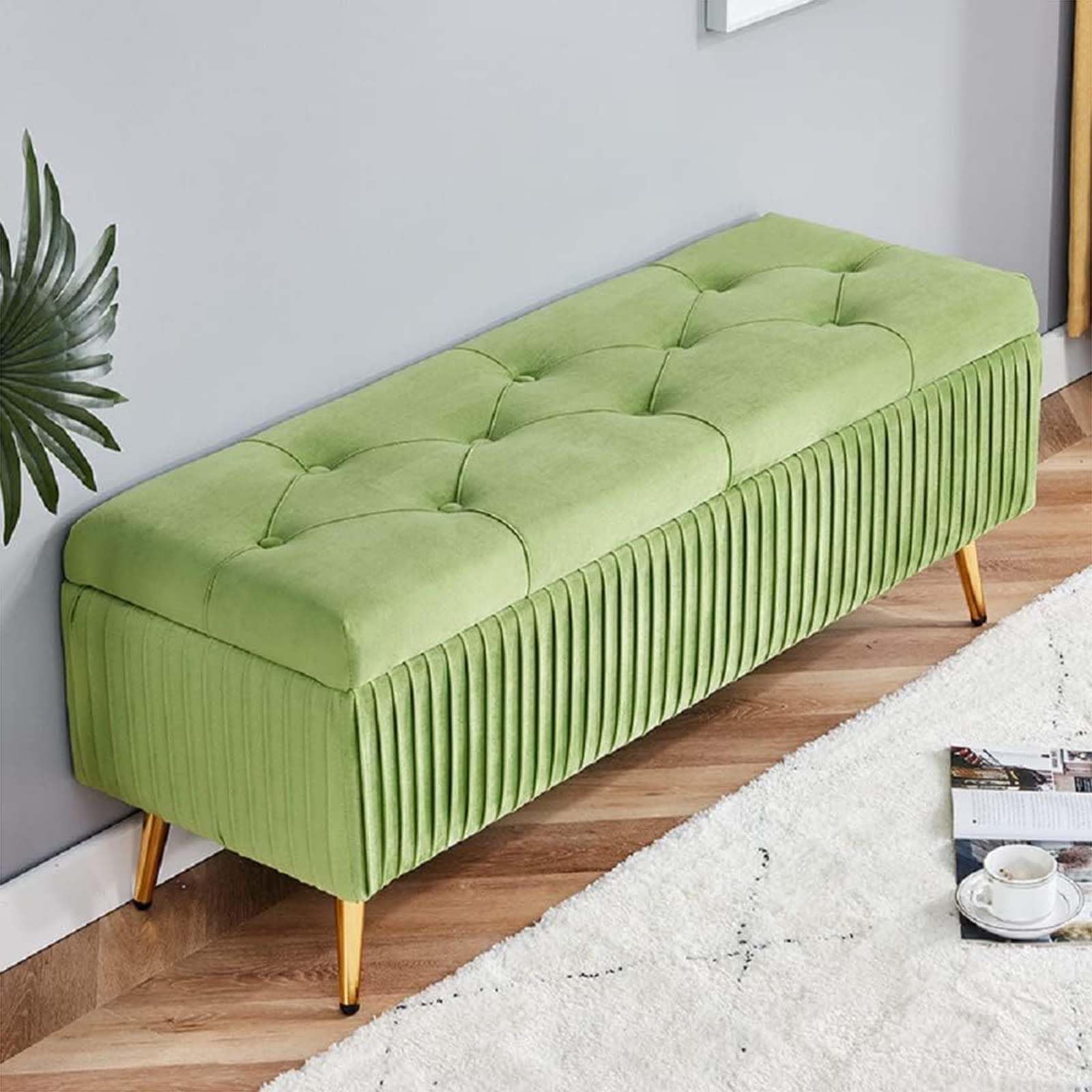 Banc de chambre en velours 100cm ottoman chic et moderne