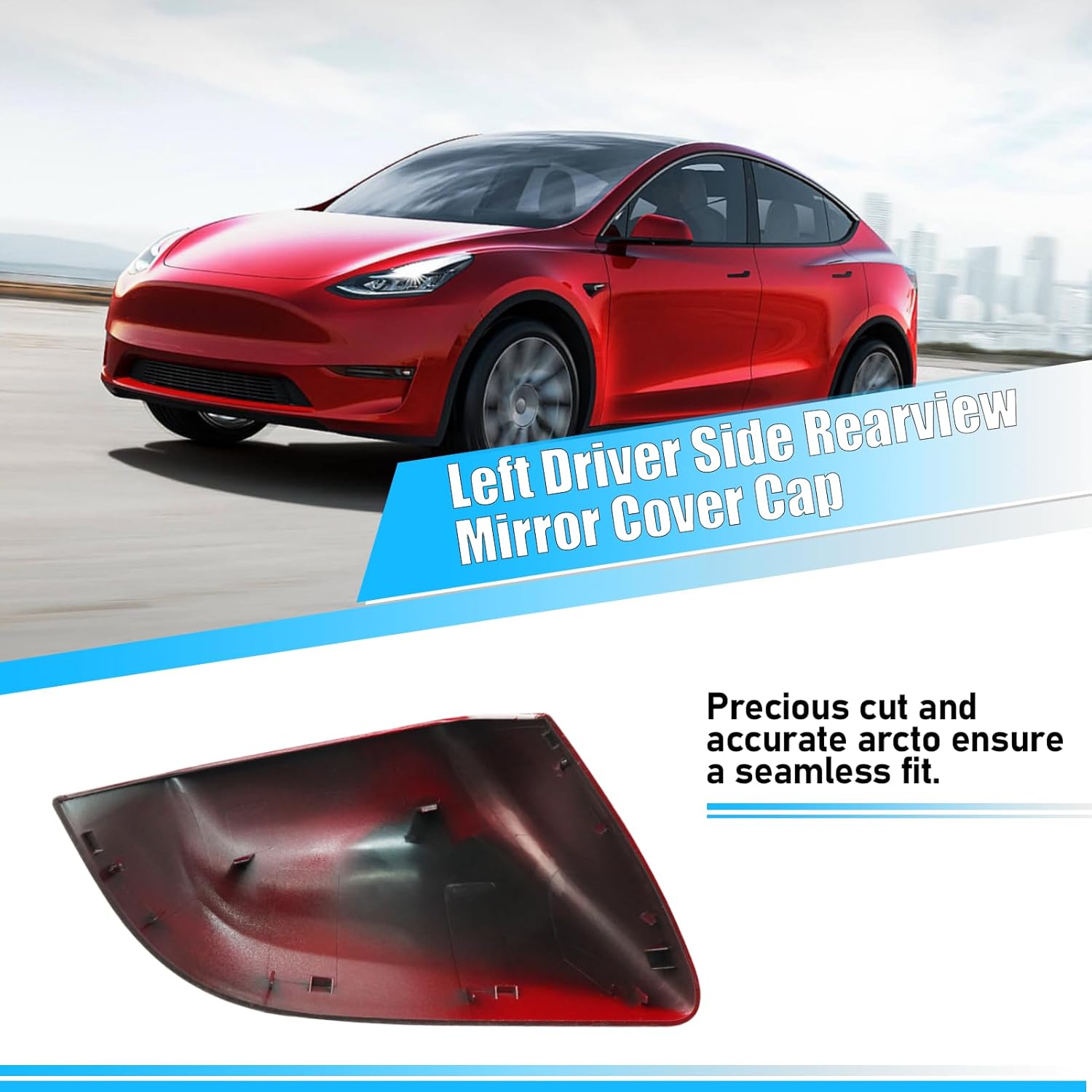Jaronx Compatible with Tesla Model Y Side Mirror Cover Replacement 2020 2021 2022 2023 2024, Left Driver Side Door Wing Red Rearview Mirror Cover Cap for Tesla Model Y Accessories