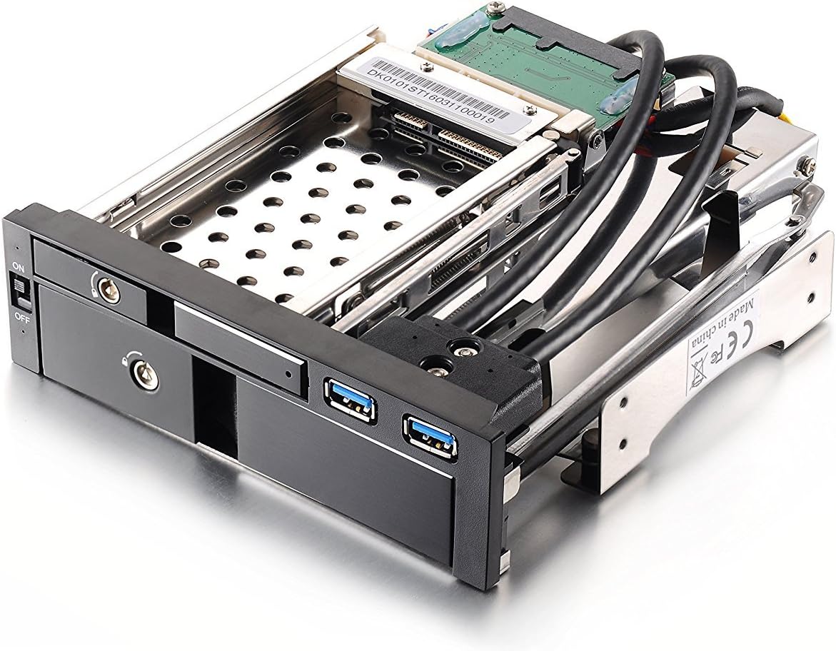 Dishot aluminum alloy Dual Bay 3.5" + 2.5" Inch SATA III Hard Drive HDD & SSD Tray Caddy Internal Mobile Rack Enclosure Docking Station with USB 3.0 Port Hot Swap (black door)