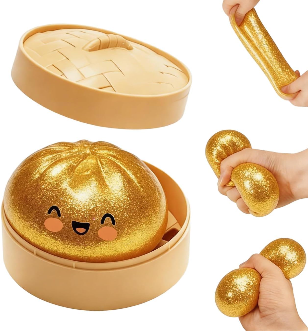 Colorful Dumpling Stress Fidget,Glitter Dumpling Mystery Box,Glitter Dumplings Toy, Cute Soft Glitter Calming for Relaxation Adults(Gold)