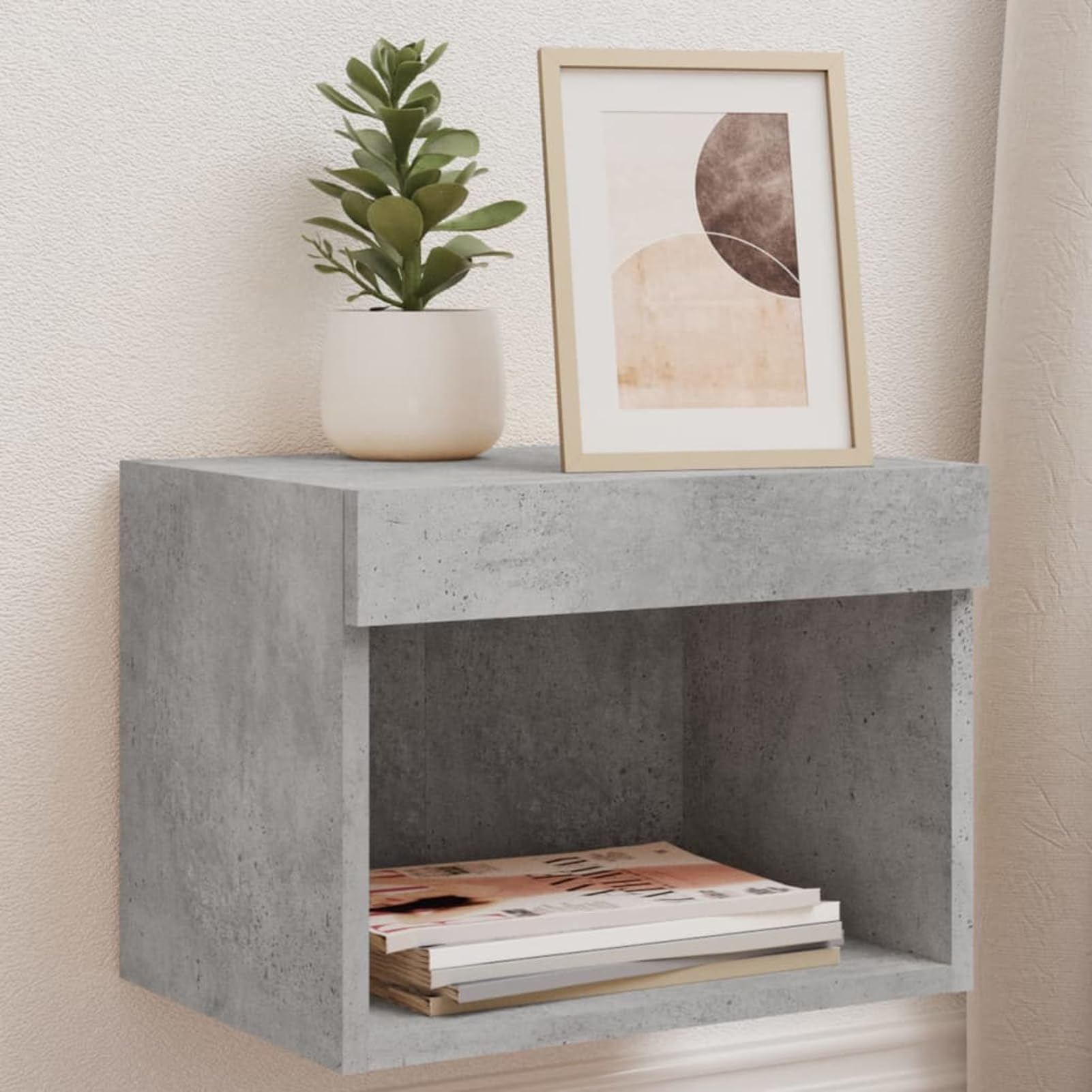 Table de chevet murale LED gris béton meuble de rangement suspendu et table d'appoint chambre