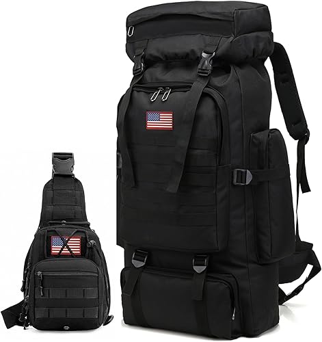 Miniatura 14 de JUMAHE Mochila de Senderismo de 100L para Hombres - Mochila Rucksack Molle Militar Táctica Impermeable Ligera de Camping Paquete de Asalto de 3 Días