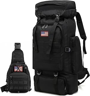 JUMAHE 80L 2-pack Hiking Backpack for Men with Sling Tactical Backpack - Rucksack Molle Military Tactical Waterproof Lightweight Camping Backpack 3 Day Assault Pack for Travel, Climbing, Backpacking