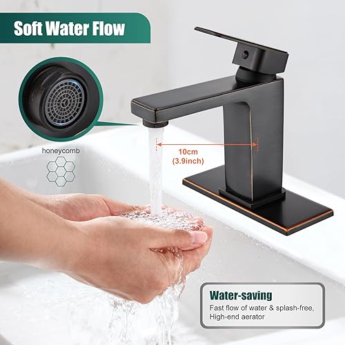 Miniatura 2 de Grifo de lavabo de baño de un solo agujero, latón para agua caliente y fría, montaje en cubierta, grifo mezclador de lavabo monomando apto para 1 o