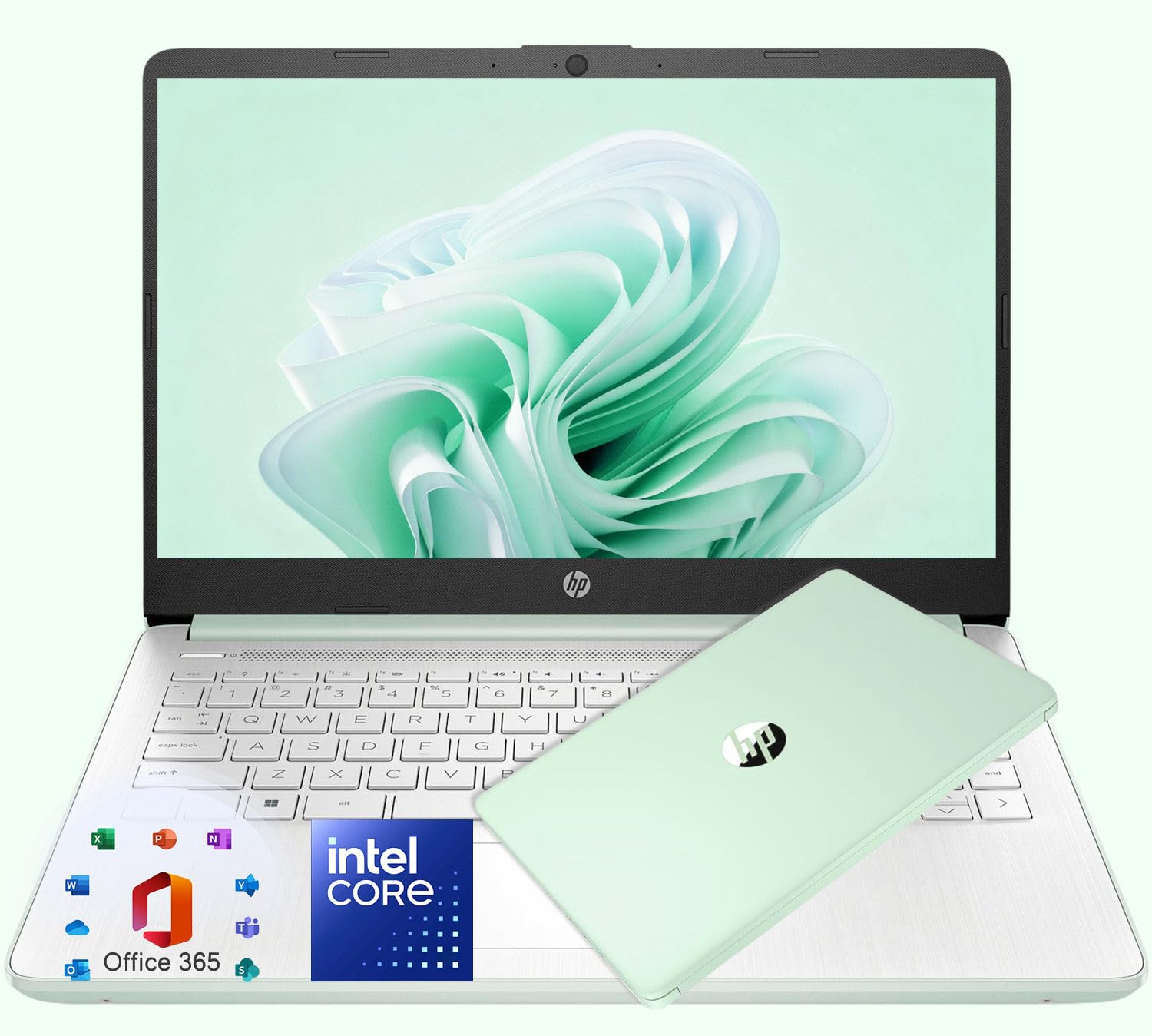HP 14″ Willow Green Lightweight Laptop, Intel 4-Core Processor, 4GB RAM Memory, 128GB SSD + 1TB Cloud Storage, Microsoft 365 Web Apps