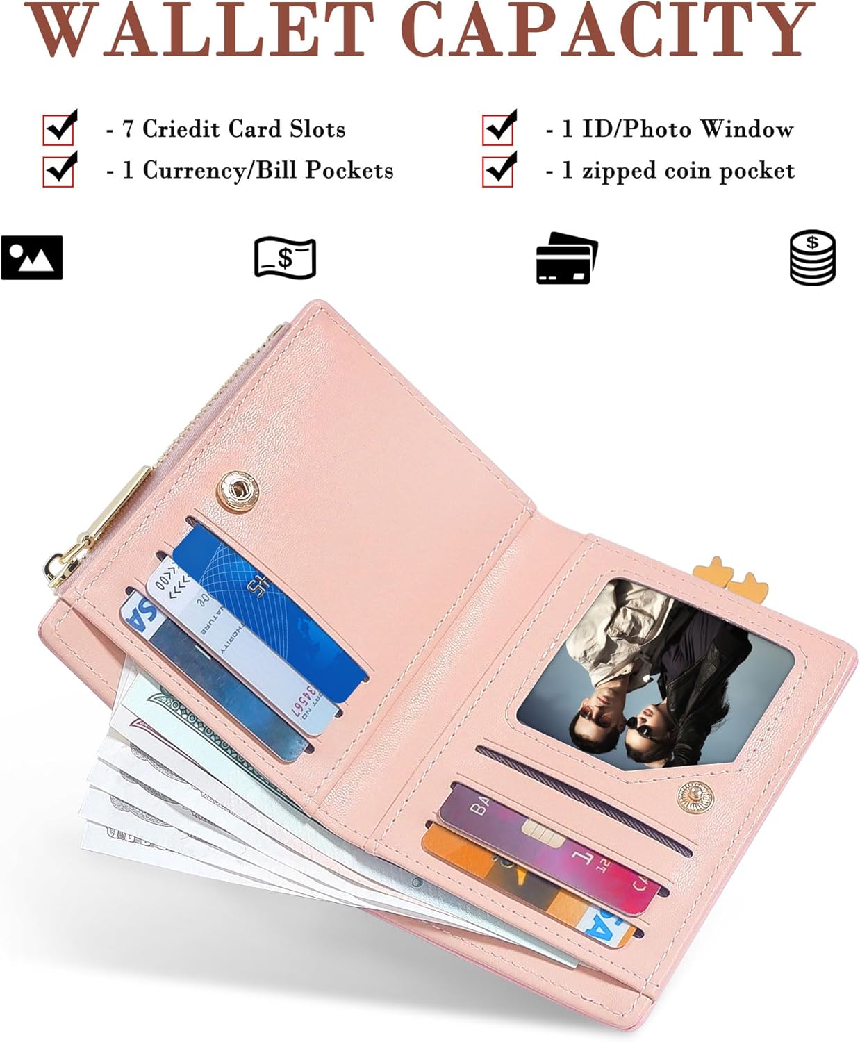 CONISY Cute Wallets for Women, Leather Bifold Small Wallet with Zipper Coin Purse, RFID Blocking Wallet for Girls and Ladies (Duck Pink) - Image 2
