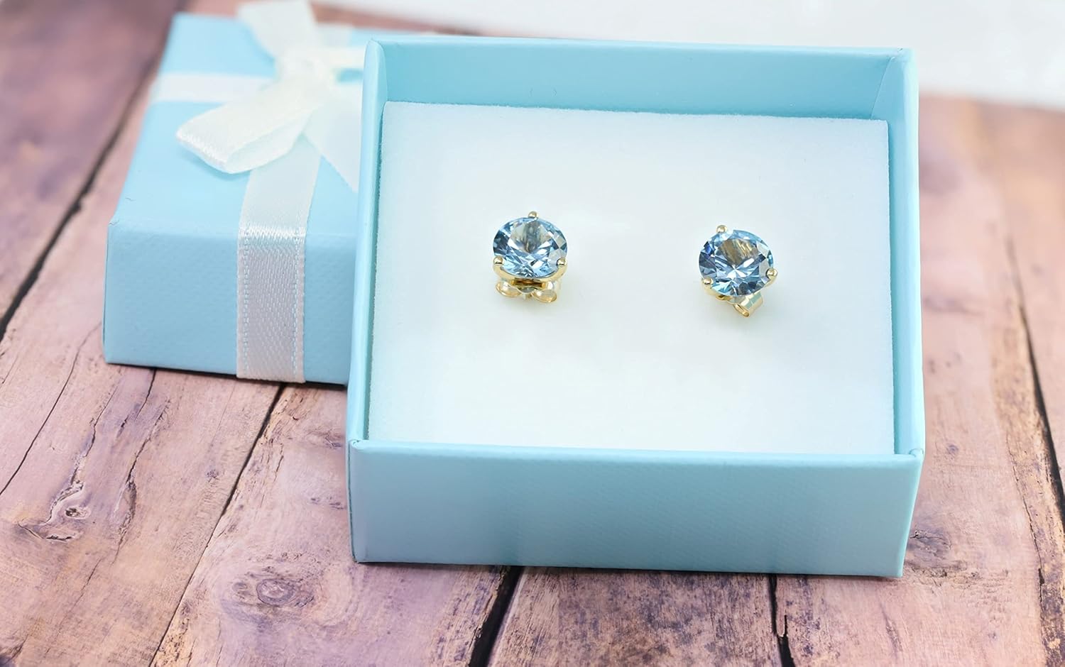 14K Yellow Gold 7mm Simulated Aquamarine/Emerald Martini Stud Earrings