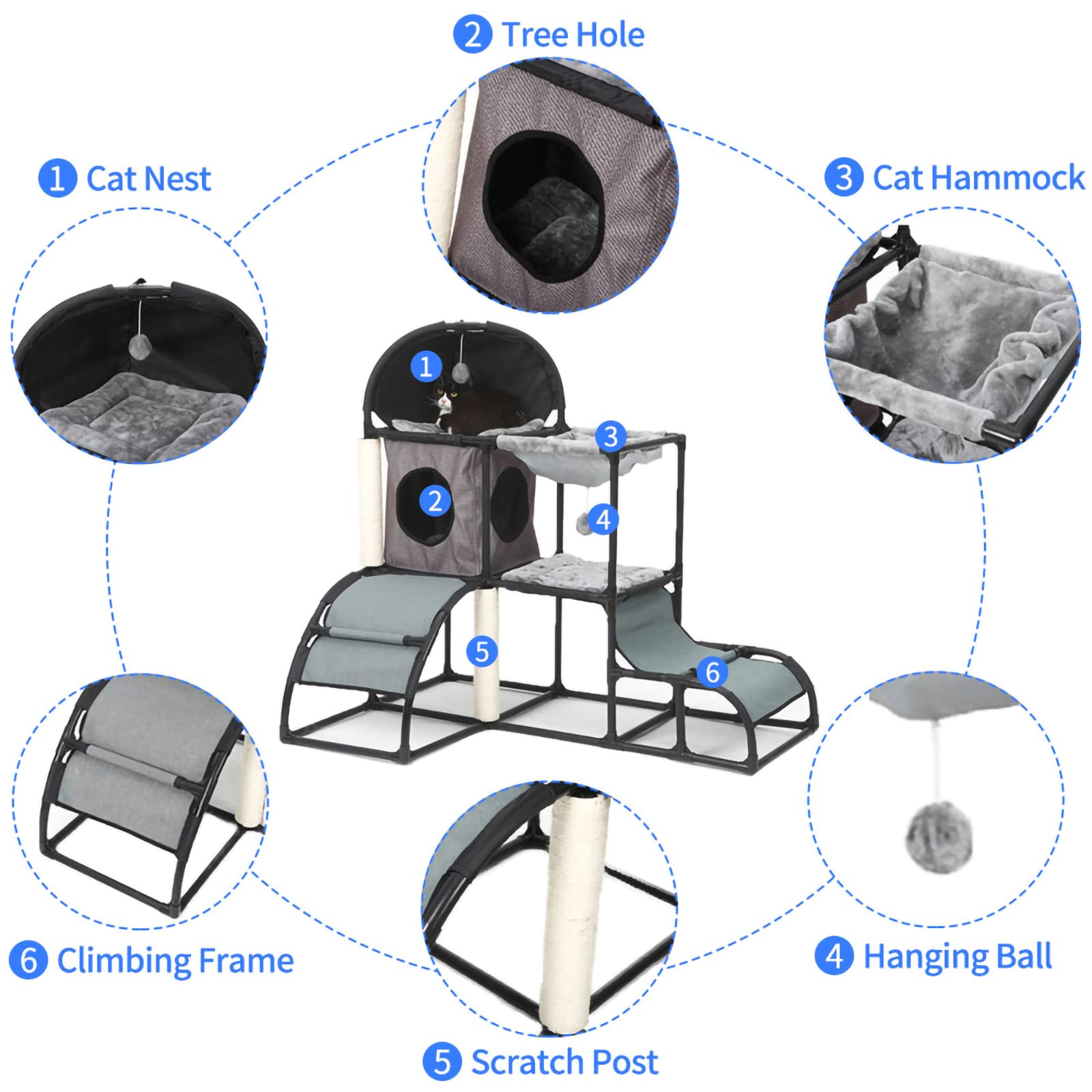 イーストリバーJOYO Cat Tree Hammock, Tree House Cat Indoor for Posts, Cats, Tower, Ladder, MultiLevel