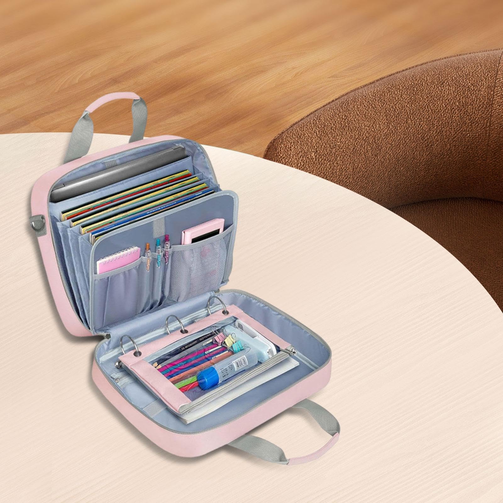 Cartella con Cerniera a 3 Scomparti con Tasca Portadocumenti, Capacità 500, Organizer Portatile per Scuola, Università, Casa