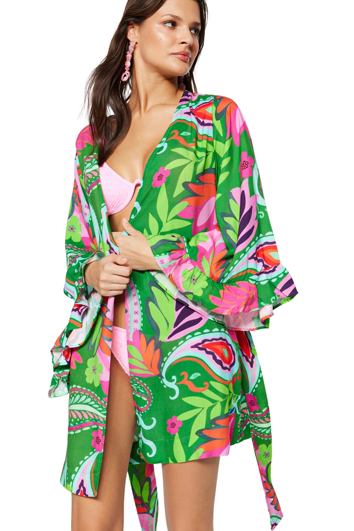Trendyol Kimono & Caftan - Green - Relaxed,Green-Multicolor,S