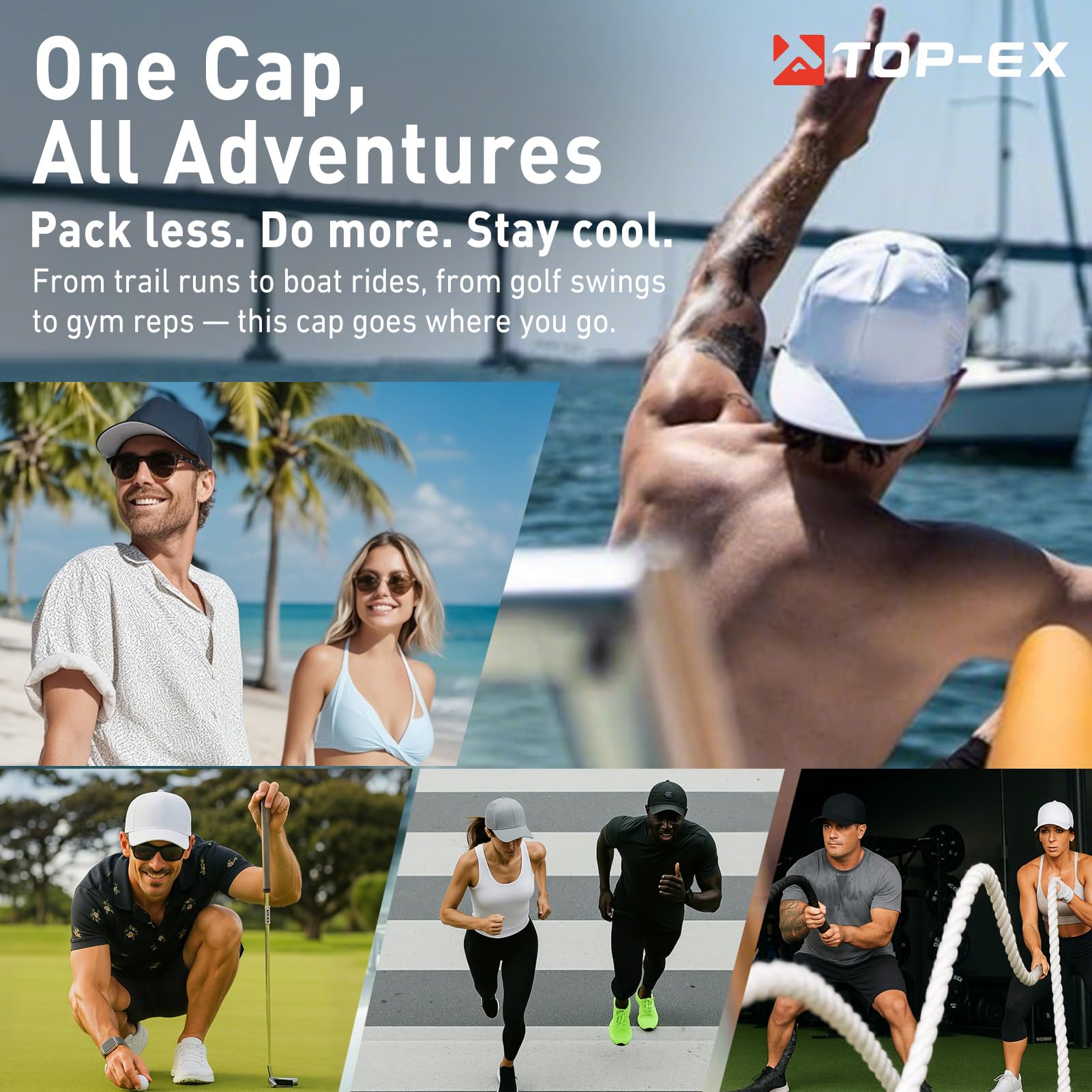 TOP-EX L/XL/XXL Hydro Performance Snapback Casquette de baseball pour homme et femme Respirant Léger Protection UV Imperméable Sport Golf Course avec Taille réglable