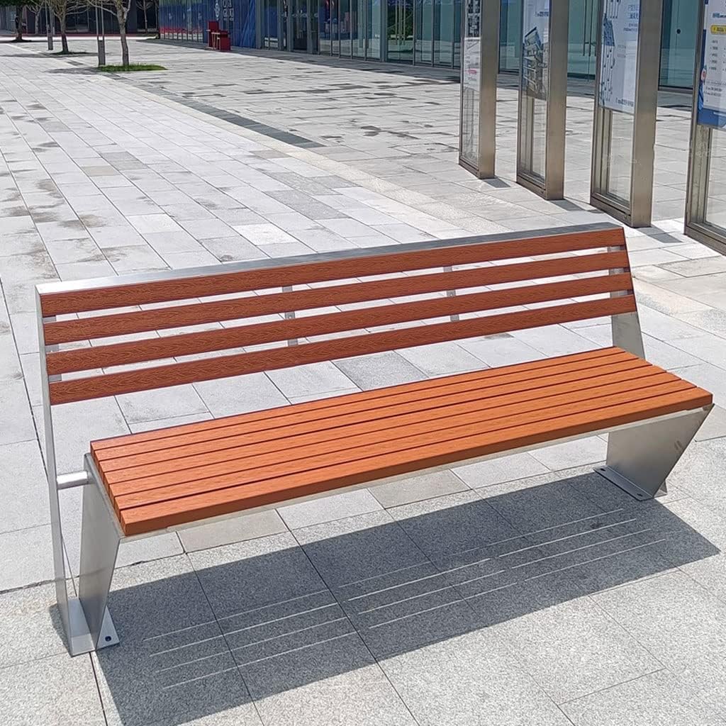 Patio Benches for Outdoors Outdoor Stainless Steel Park Bench Solid Wood with Backrest Leisure Seat Square Courtyard Long Row Chair Garden Benches for Outdoors