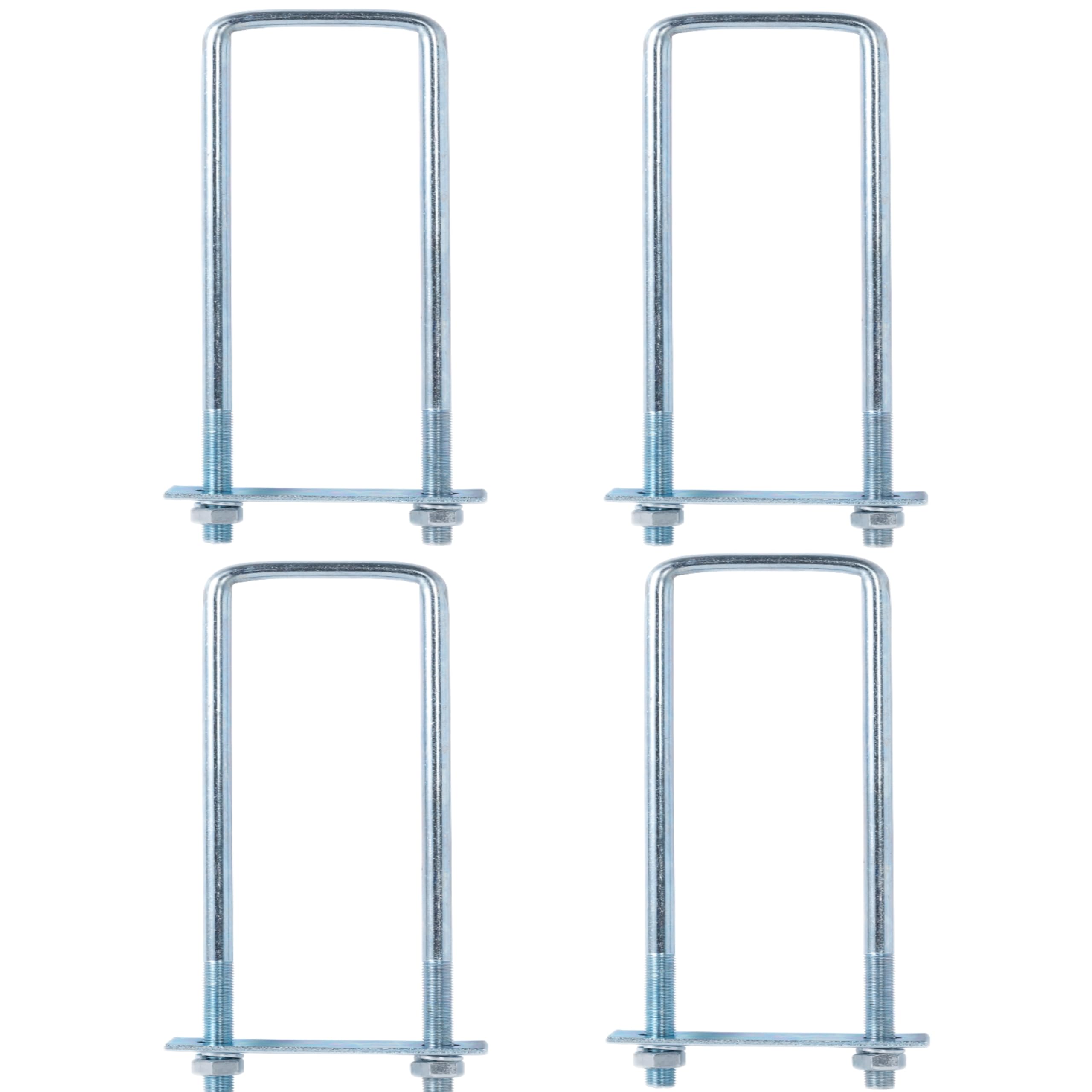 Kit di 4 bulloni a U quadrati robusti: larghezza interna 8,9 cm x lunghezza gamba 50,8 cm, con piastre e dadi per rimorchio di automobili