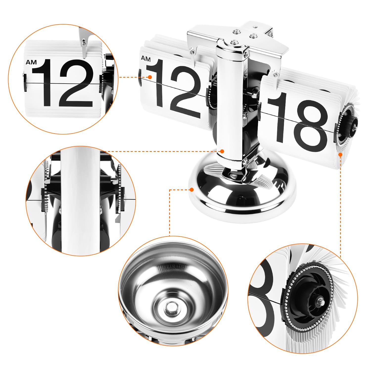 QWORK® Retro Flip Clock Tischuhr mit Quarzwerk, Mechanische Klappzahlenuhr, Silber Automatisches Umblättern, für Wohnzimmer, Büro & Arbeitszimmer